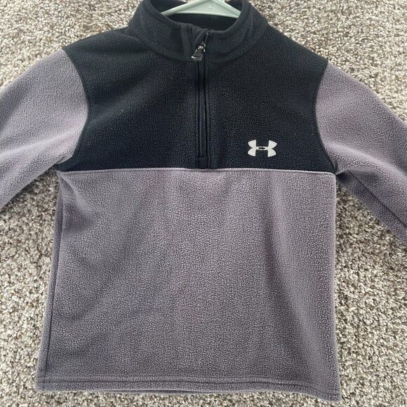 Under Armour Sweatshirt Youth 5 Grey Black Quarter Zip Pullover Logo Polyester - Picture 3 of 11